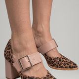 Damen Wildleder Sandalen mit stabilem Absatz und gemustertem Obermaterial