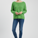 Damenpullover mit weitem Ausschnitt und gebürsteter Strickoberfläche