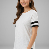 Damen T-Shirt mit Raglanärmeln und gestreiften Bündchen