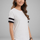 Damen T-Shirt mit Raglanärmeln und gestreiften Bündchen