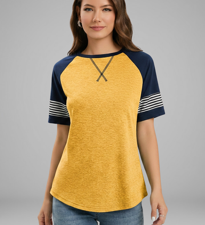 Damen T-Shirt mit Raglanärmeln und gestreiften Bündchen