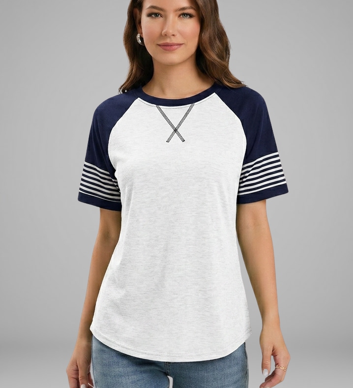 Damen T-Shirt mit Raglanärmeln und gestreiften Bündchen