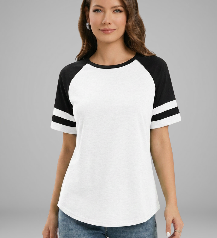Damen T-Shirt mit Raglanärmeln und gestreiften Bündchen
