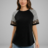 Damen T-Shirt mit Raglanärmeln und gestreiften Bündchen