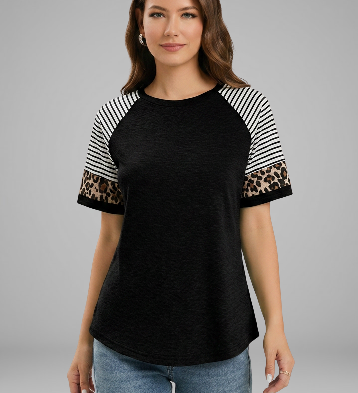 Damen T-Shirt mit Raglanärmeln und gestreiften Bündchen