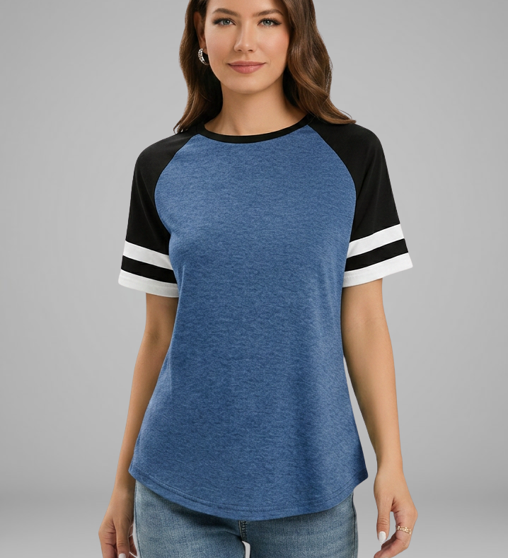Damen T-Shirt mit Raglanärmeln und gestreiften Bündchen