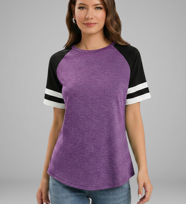 Damen T-Shirt mit Raglanärmeln und gestreiften Bündchen