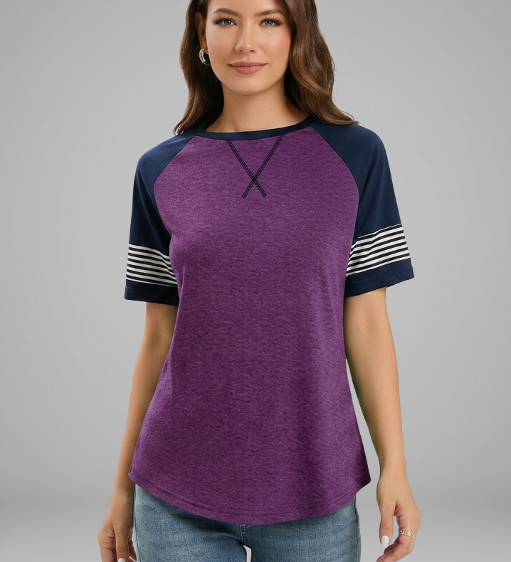 Damen T-Shirt mit Raglanärmeln und gestreiften Bündchen