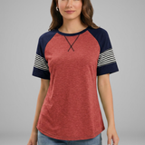 Damen T-Shirt mit Raglanärmeln und gestreiften Bündchen