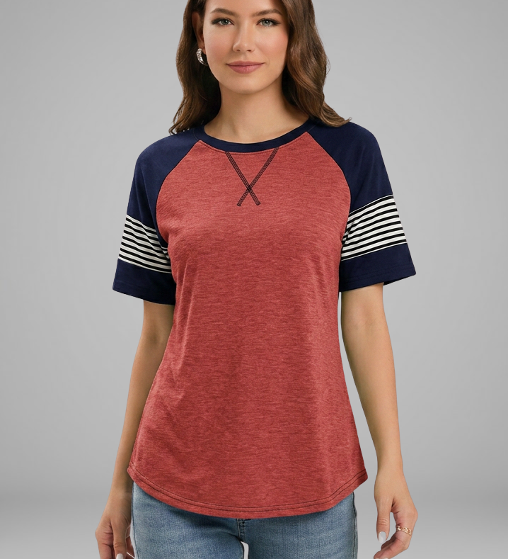 Damen T-Shirt mit Raglanärmeln und gestreiften Bündchen