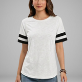 Damen T-Shirt mit Raglanärmeln und gestreiften Bündchen