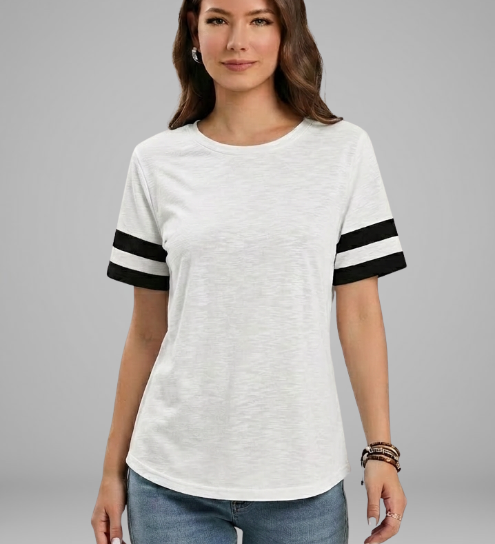 Damen T-Shirt mit Raglanärmeln und gestreiften Bündchen