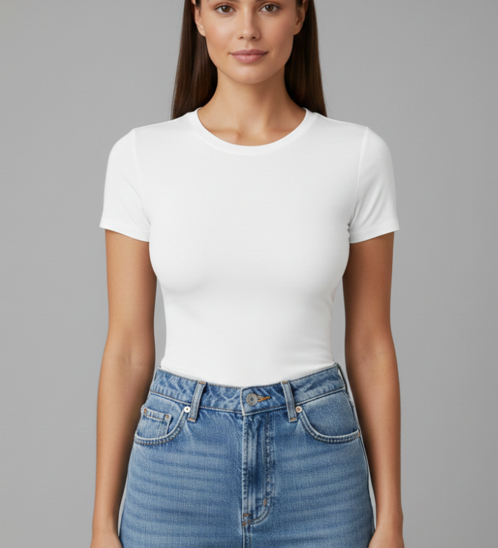 Damen T-Shirt mit Rundhalsausschnitt und kurzen Ärmeln