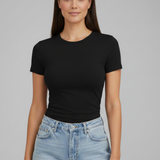 Damen T-Shirt mit Rundhalsausschnitt und kurzen Ärmeln
