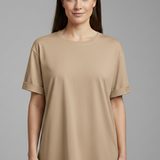 Damen T-Shirt mit Rundhalsausschnitt und umgeschlagenen Ärmeln