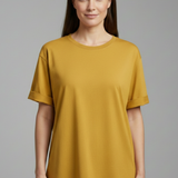 Damen T-Shirt mit Rundhalsausschnitt und umgeschlagenen Ärmeln