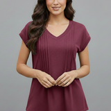 Damen T-Shirt mit V-Ausschnitt und plissierter Oberfläche
