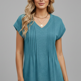 Damen T-Shirt mit V-Ausschnitt und plissierter Oberfläche