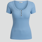 Damen T-Shirt mit Rundhalsausschnitt und Knopfdetail