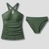 Damen Tankini-Set mit Kreuz-Ausschnitt und Raffung vorne