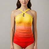 Damen Tankini-Set mit Kreuz-Ausschnitt und Raffung vorne