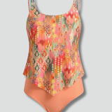 Damen Tankini-Set mit bedrucktem Oberteil und Bikiniunterteil