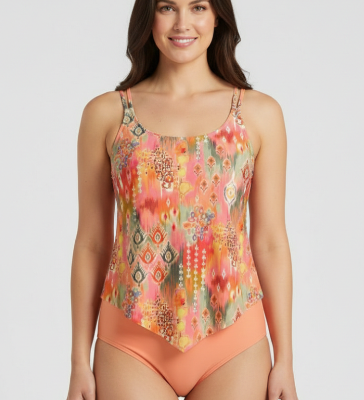 Damen Tankini-Set mit bedrucktem Oberteil und Bikiniunterteil