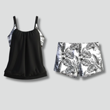 Damen Tankini Set mit Rundhalsausschnitt und bedruckten Shorts