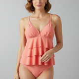 Damen Tankini-Set mit V-Ausschnitt und gestuften Rüschen