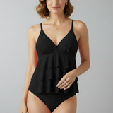 Damen Tankini-Set mit V-Ausschnitt und gestuften Rüschen
