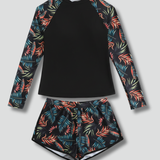 Damen Tankini Badeanzug mit langen Ärmeln und bedruckten Shorts