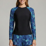 Damen Tankini Badeanzug mit langen Ärmeln und bedruckten Shorts