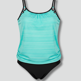 Damen Tankini Badeanzug mit Rundhalsausschnitt und bedrucktem Besatz