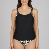 Damen Tankini Badeanzug mit Rundhalsausschnitt und bedrucktem Besatz