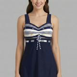 Damen Tankini Badeanzug mit Bindeband und Rüschensrock