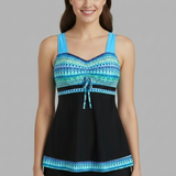 Damen Tankini Badeanzug mit Bindeband und Rüschensrock