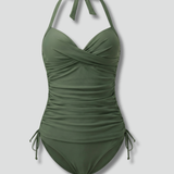 Damen Tankini Badeanzug mit V-Ausschnitt und Raffung an den Seiten