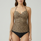 Damen Tankini Badeanzug mit V-Ausschnitt und Raffung an den Seiten