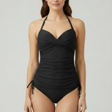 Damen Tankini Badeanzug mit V-Ausschnitt und Raffung an den Seiten