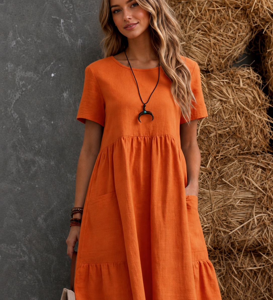 Damen Midi-Kleid mit gestuften Taschen