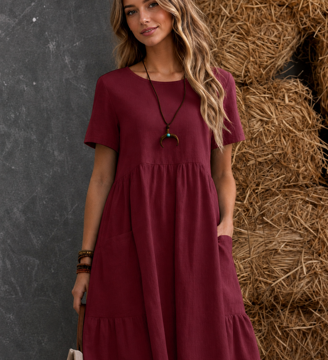 Damen Midi-Kleid mit gestuften Taschen