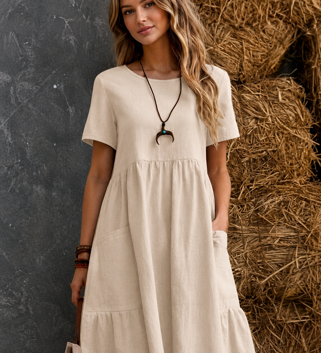 Damen Midi-Kleid mit gestuften Taschen