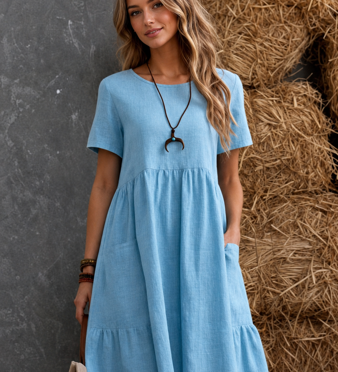 Damen Midi-Kleid mit gestuften Taschen