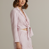 Damen Top und Shorts Set mit Karomuster und elastischem Bund