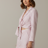 Damen Top und Shorts Set mit Karomuster und elastischem Bund