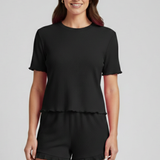 Damen Top und Shorts Set mit Rundhalsausschnitt und Rüschensaum
