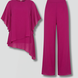 Damen Top- und Hosen-Set mit asymmetrischem Saum und weitem Bein