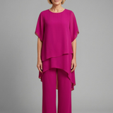 Damen Top- und Hosen-Set mit asymmetrischem Saum und weitem Bein