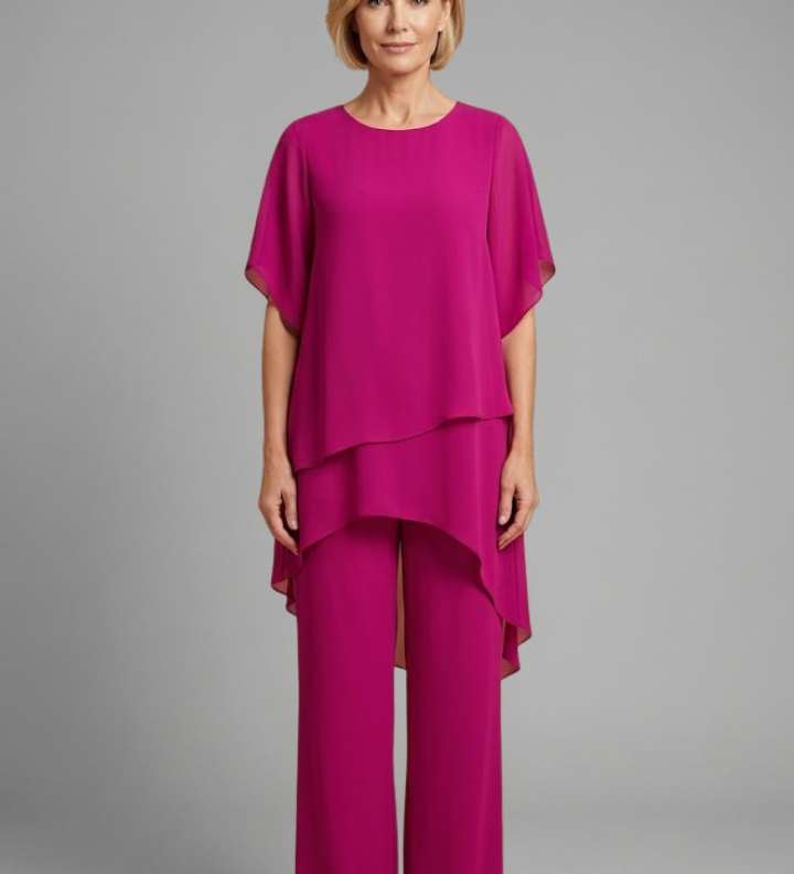 Damen Top- und Hosen-Set mit asymmetrischem Saum und weitem Bein