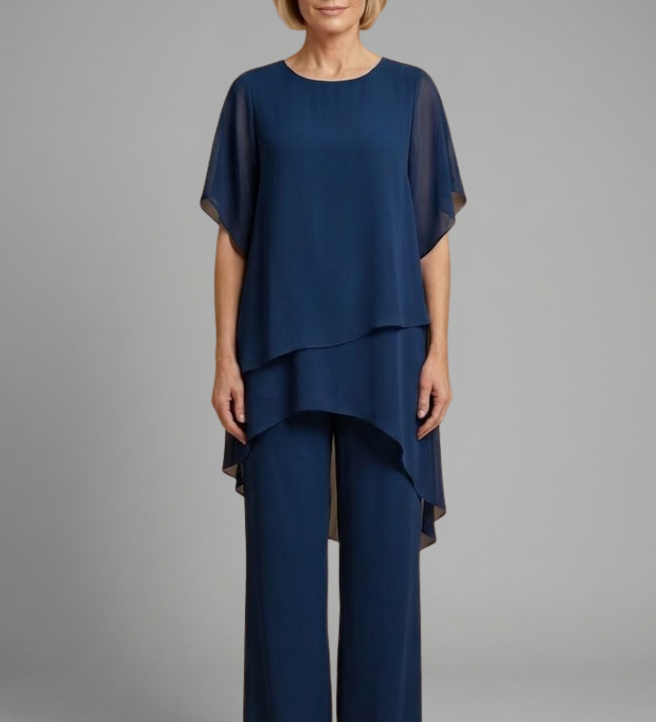 Damen Top- und Hosen-Set mit asymmetrischem Saum und weitem Bein